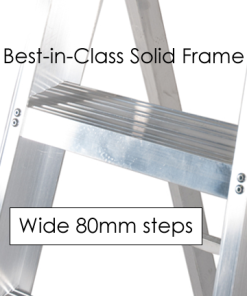 Wide 80mm steps for Commercial 150kg EN131 aluminium step ladder