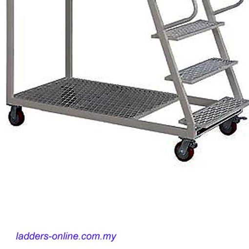 Platform Trolley Ladder 150kg rating Malaysia wheels close up